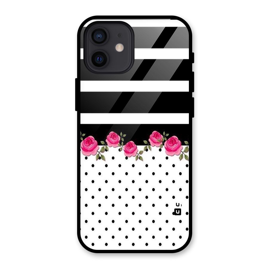Dots Roses Stripes Glass Back Case for iPhone 12