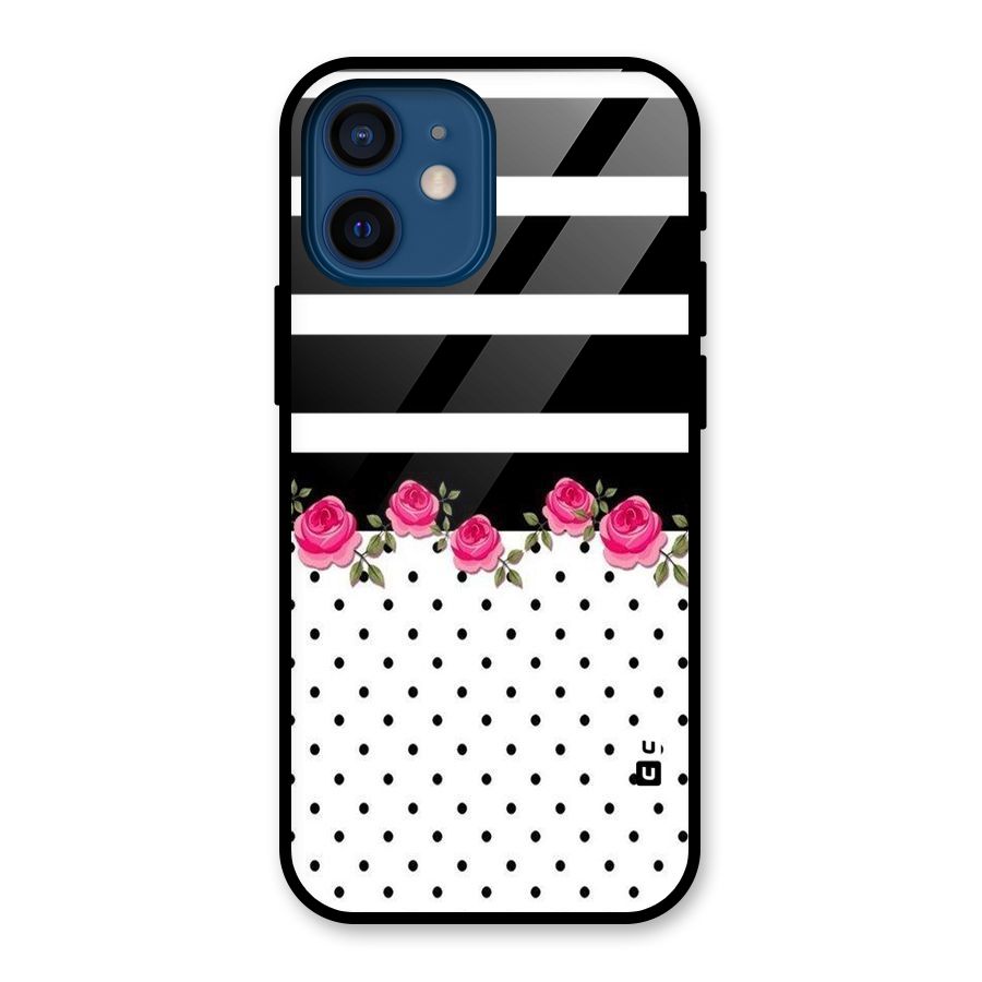 Dots Roses Stripes Glass Back Case for iPhone 12 Mini