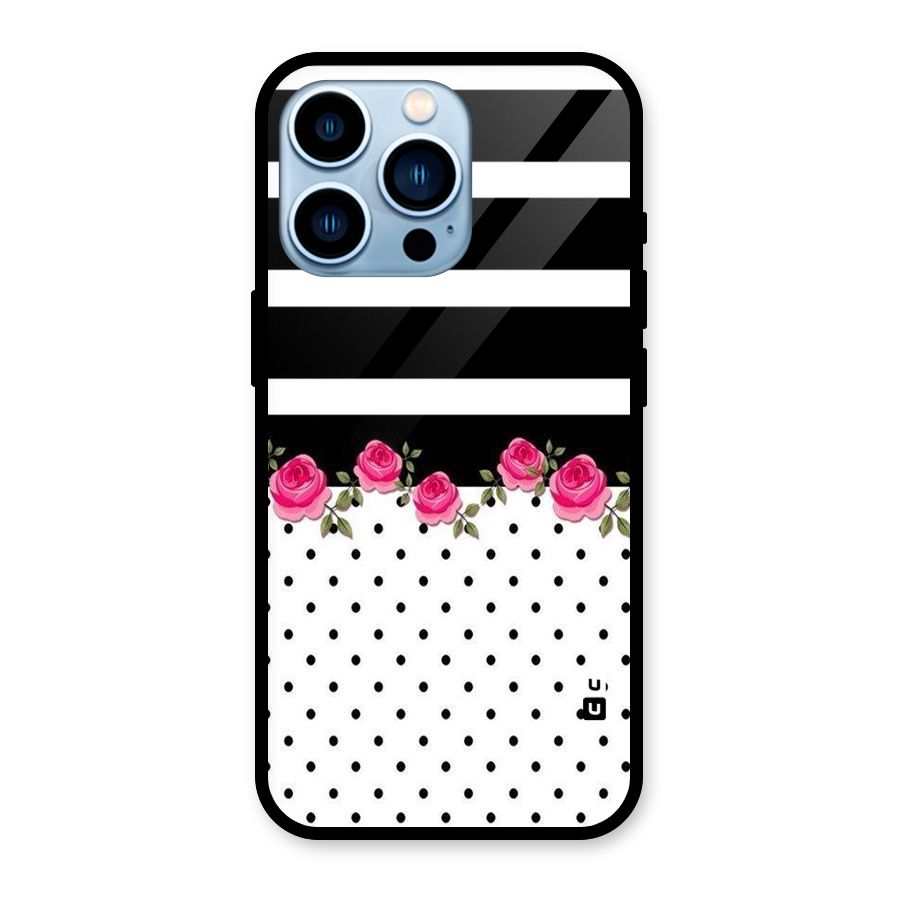 Dots Roses Stripes Glass Back Case for iPhone 13 Pro