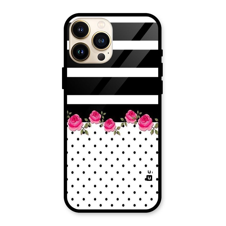 Dots Roses Stripes Glass Back Case for iPhone 13 Pro Max
