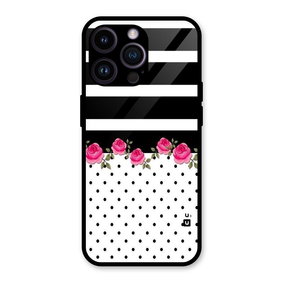 Dots Roses Stripes Glass Back Case for iPhone 14 Pro Max