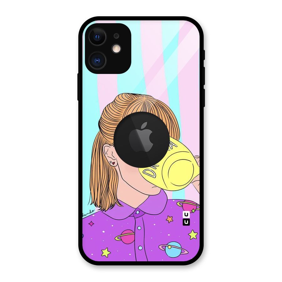 Drama Cup Glass Back Case for iPhone 11 Logo Cut