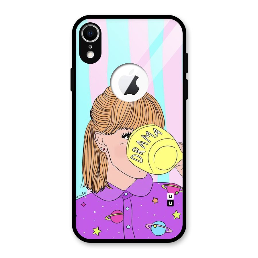 Drama Cup Glass Back Case for iPhone XR Logo Cut