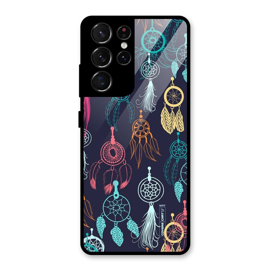 Dream Catcher Pattern Glass Back Case for Galaxy S21 Ultra 5G