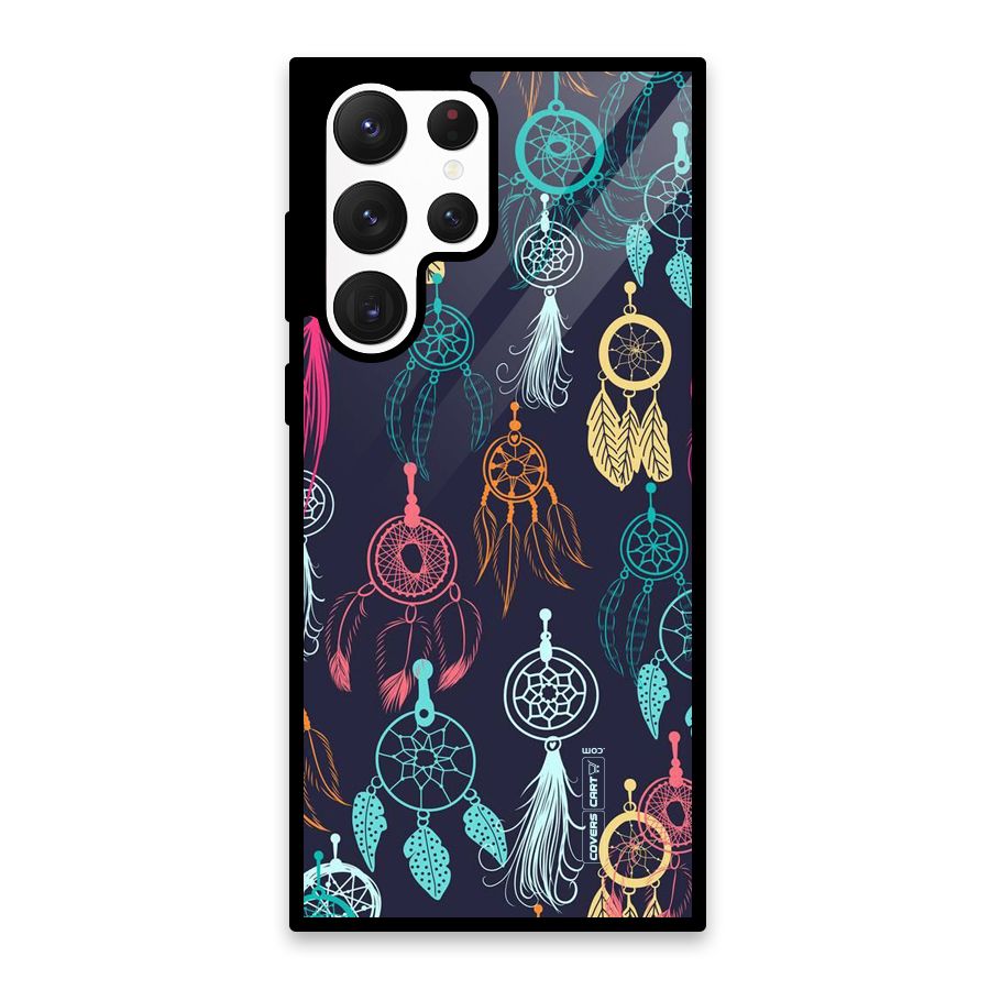 Dream Catcher Pattern Glass Back Case for Galaxy S22 Ultra 5G