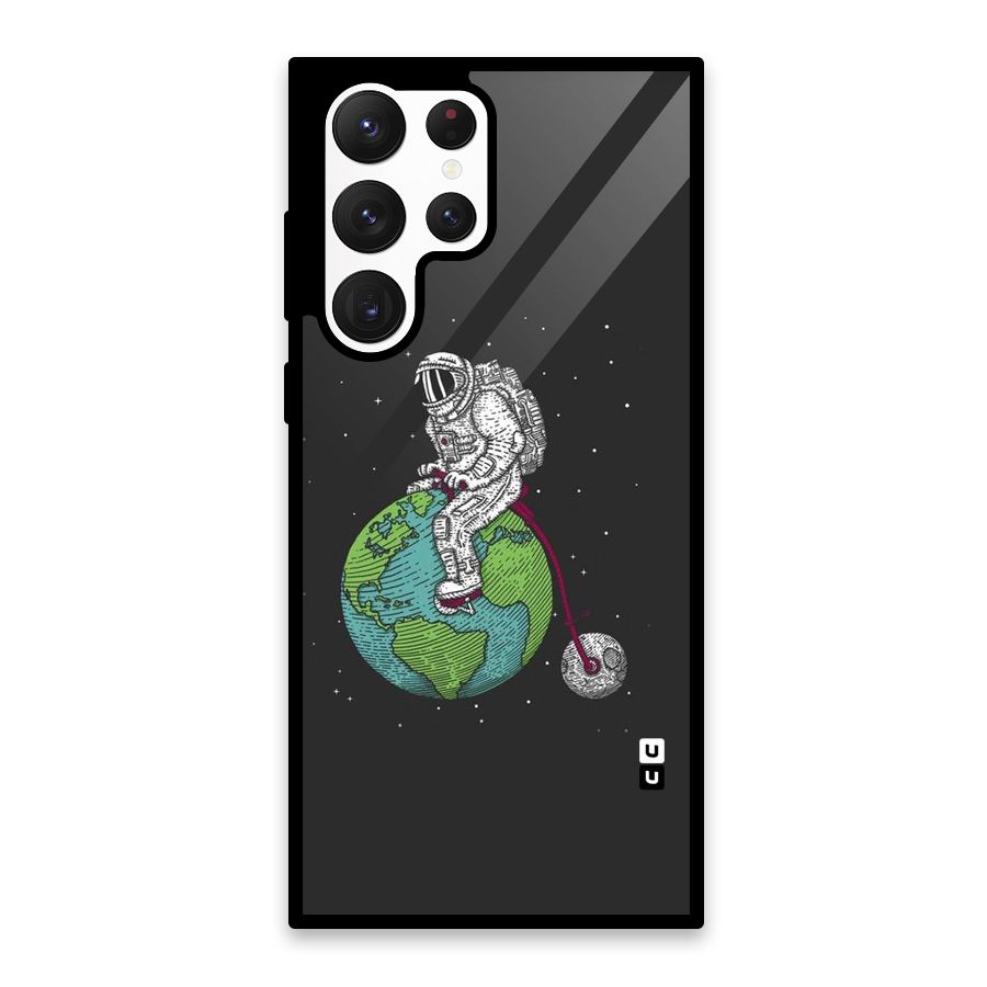 Earth Space Doodle Glass Back Case for Galaxy S22 Ultra 5G