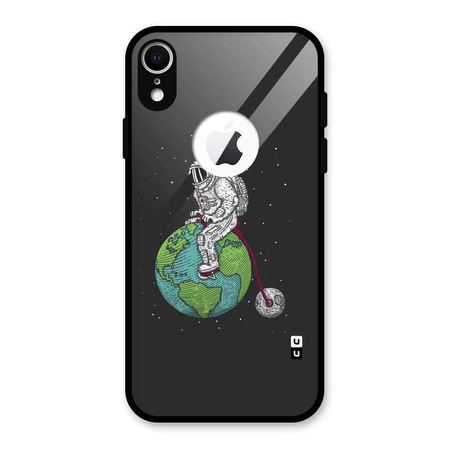 Earth Space Doodle Glass Back Case for iPhone XR Logo Cut