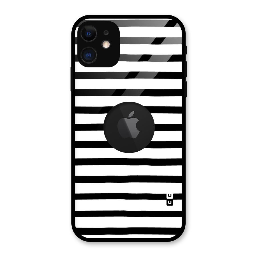 Elegant Basic Stripes Glass Back Case for iPhone 11 Logo Cut