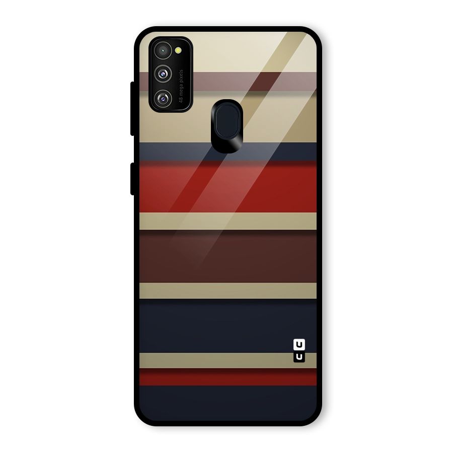 Elegant Stripes Pattern Glass Back Case for Galaxy M21