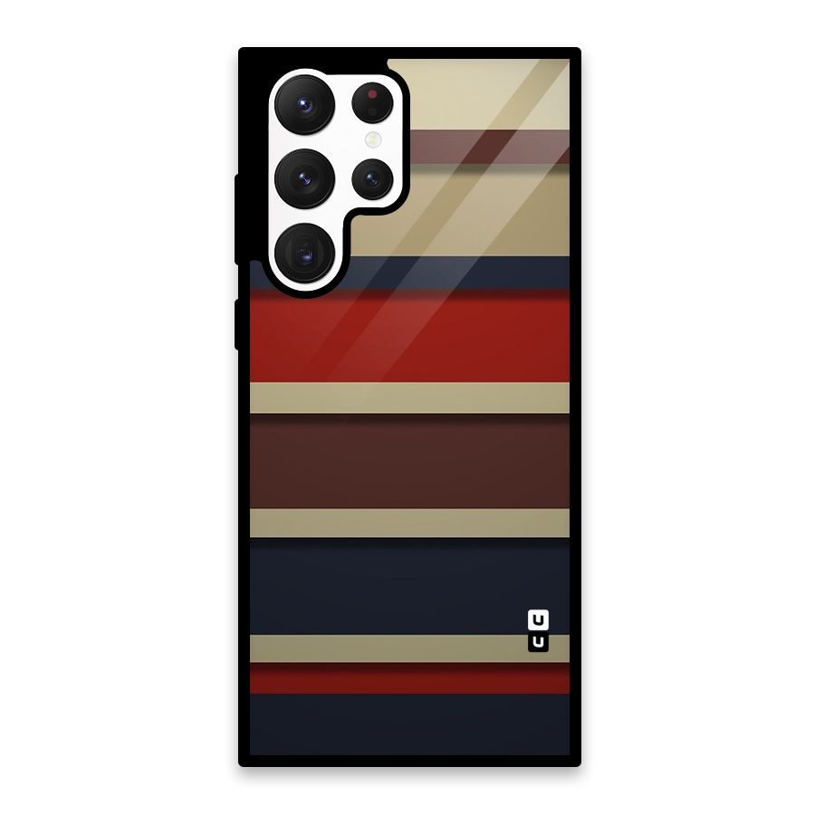 Elegant Stripes Pattern Glass Back Case for Galaxy S22 Ultra 5G