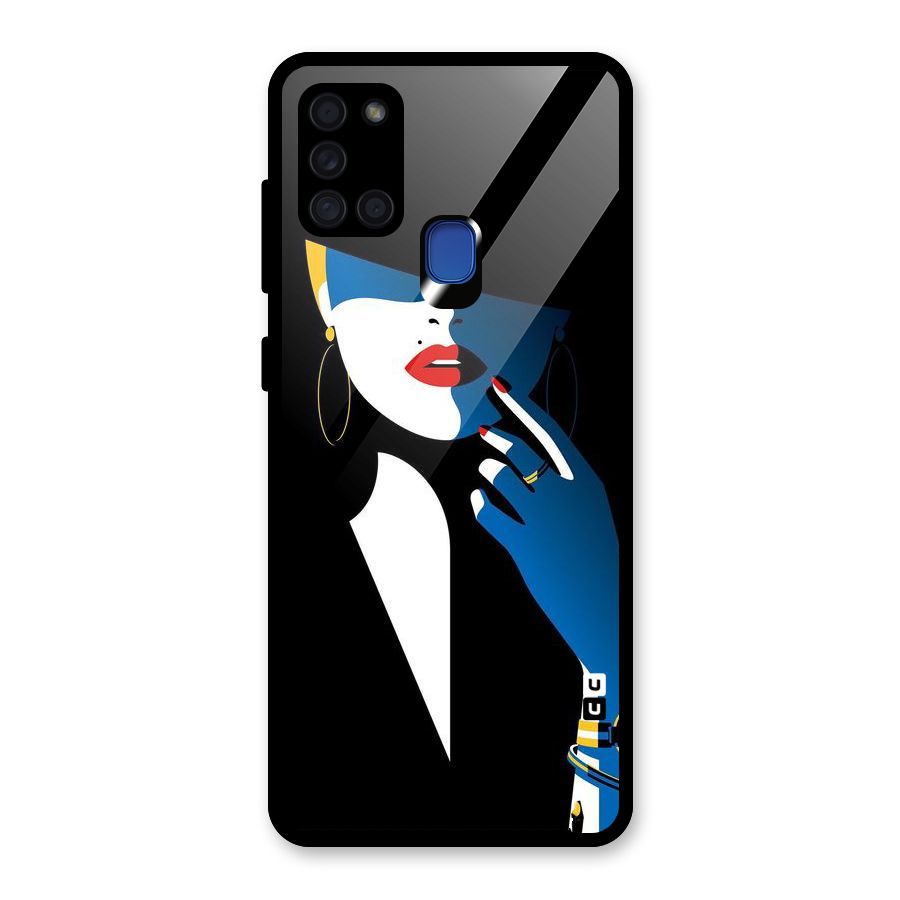 Elegant Woman Glass Back Case for Galaxy A21s