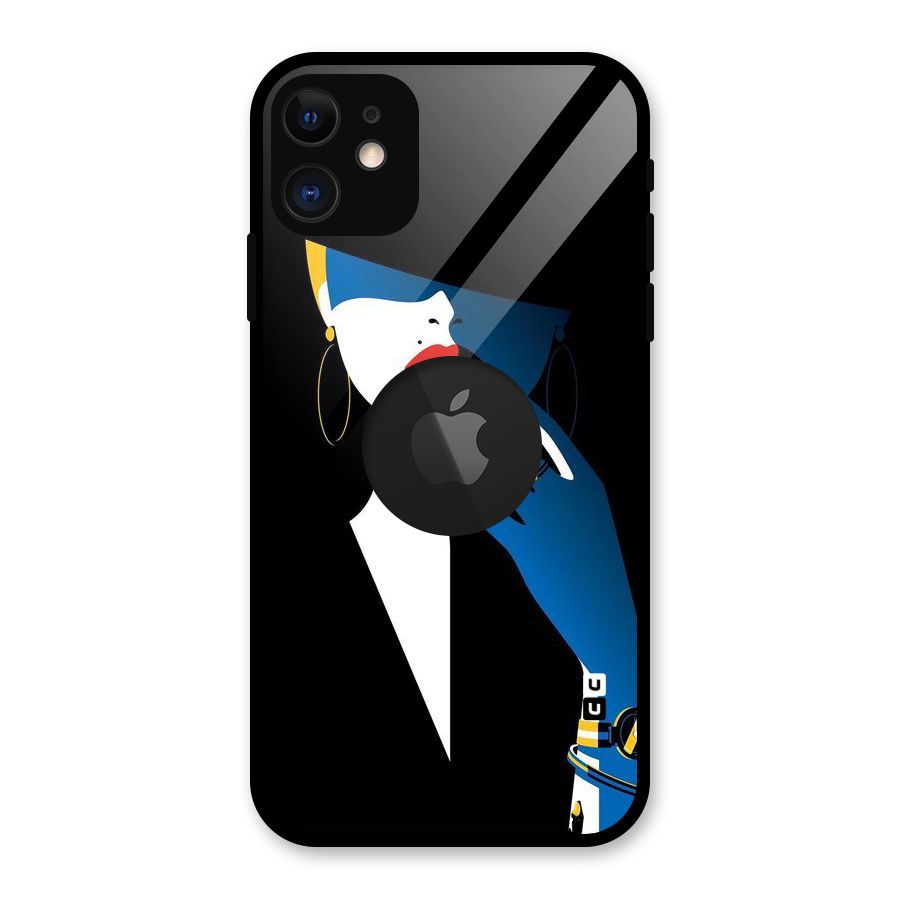 Elegant Woman Glass Back Case for iPhone 11 Logo Cut