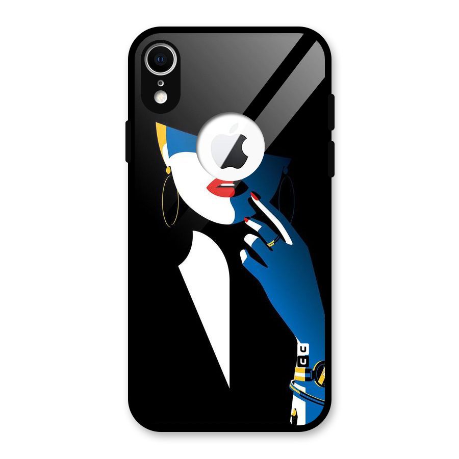 Elegant Woman Glass Back Case for iPhone XR Logo Cut