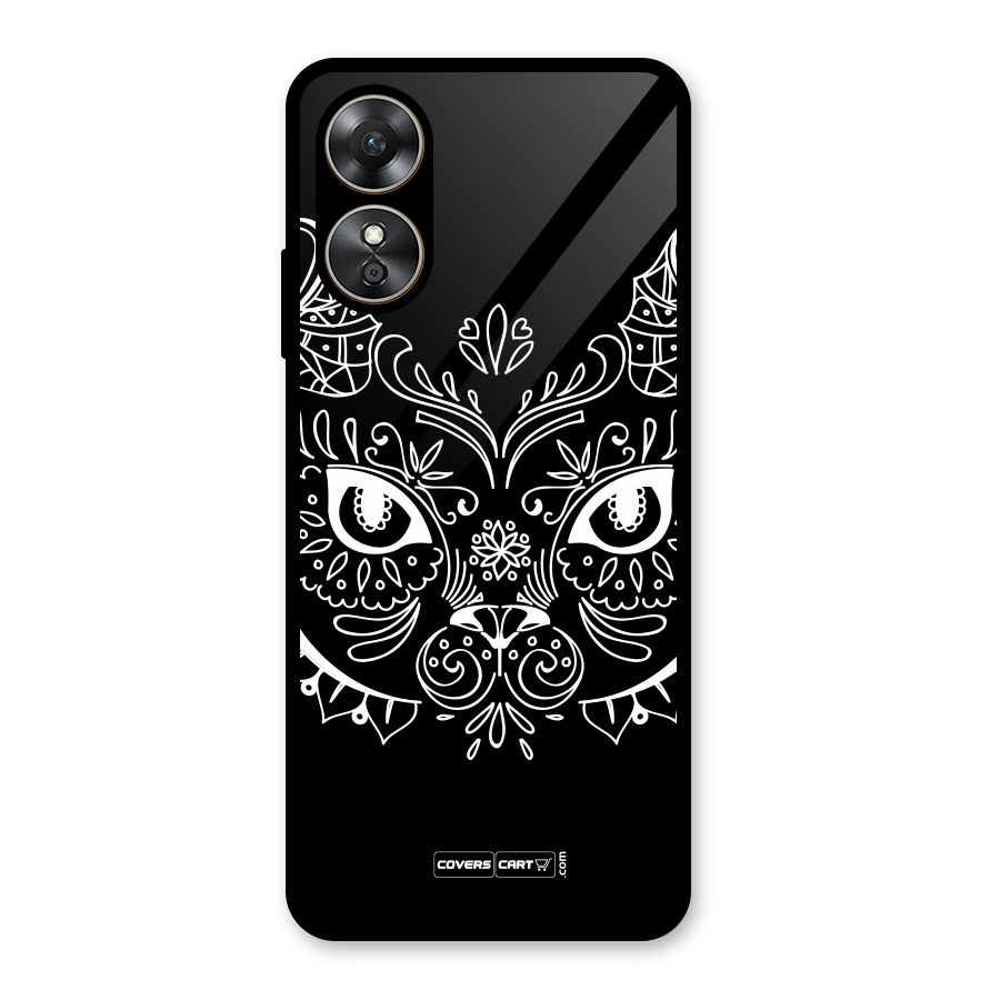 Ethnic Cat Design Glass Back Case for Oppo A17