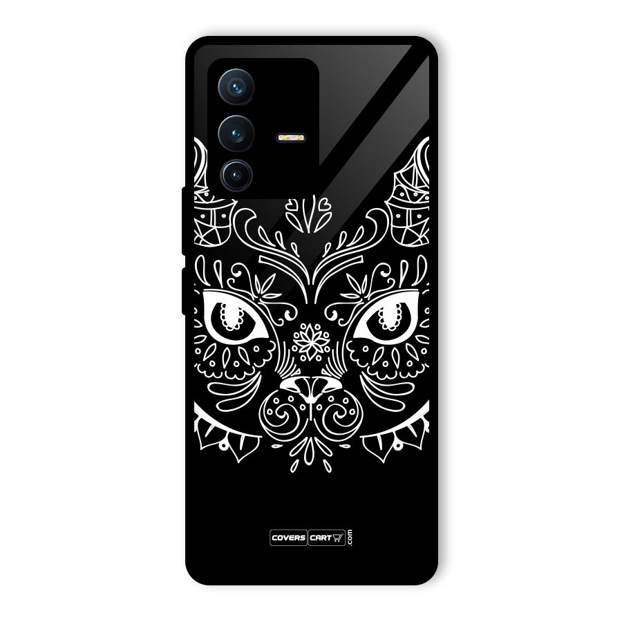 Ethnic Cat Design Glass Back Case for Vivo V23 Pro