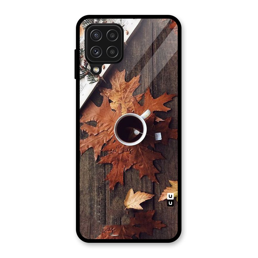 Fall Leaf Coffee Glass Back Case for Galaxy A22 4G