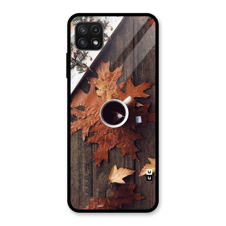 Fall Leaf Coffee Glass Back Case for Galaxy A22 5G
