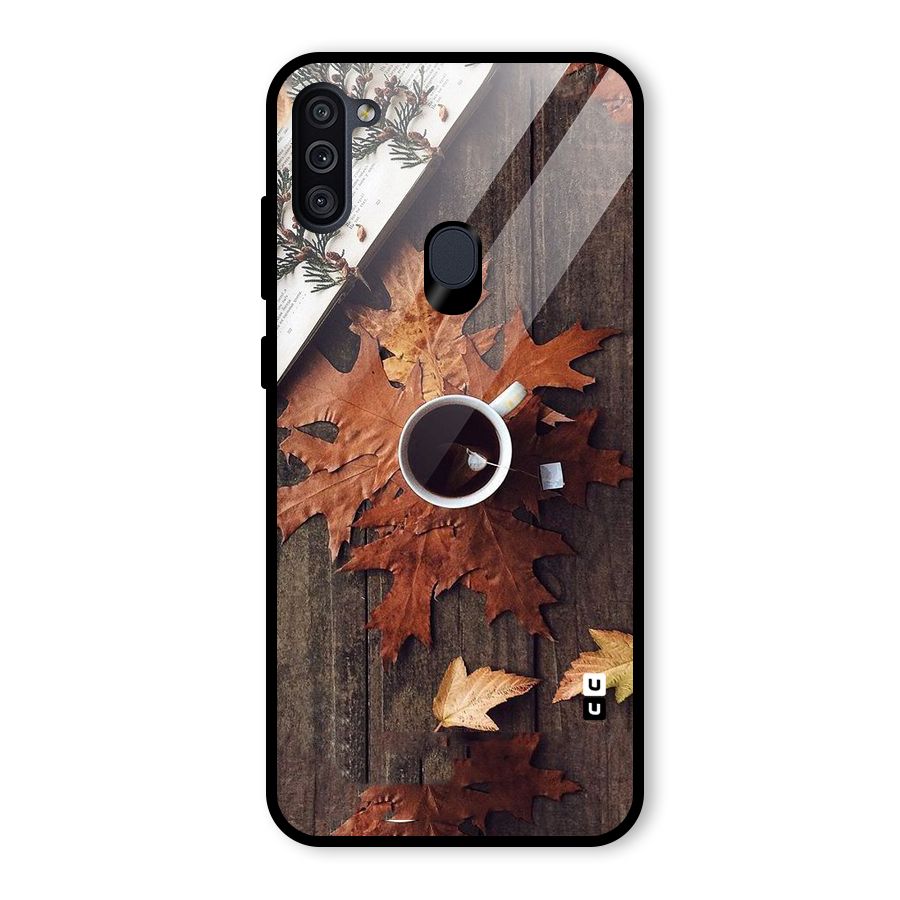 Fall Leaf Coffee Glass Back Case for Galaxy M11