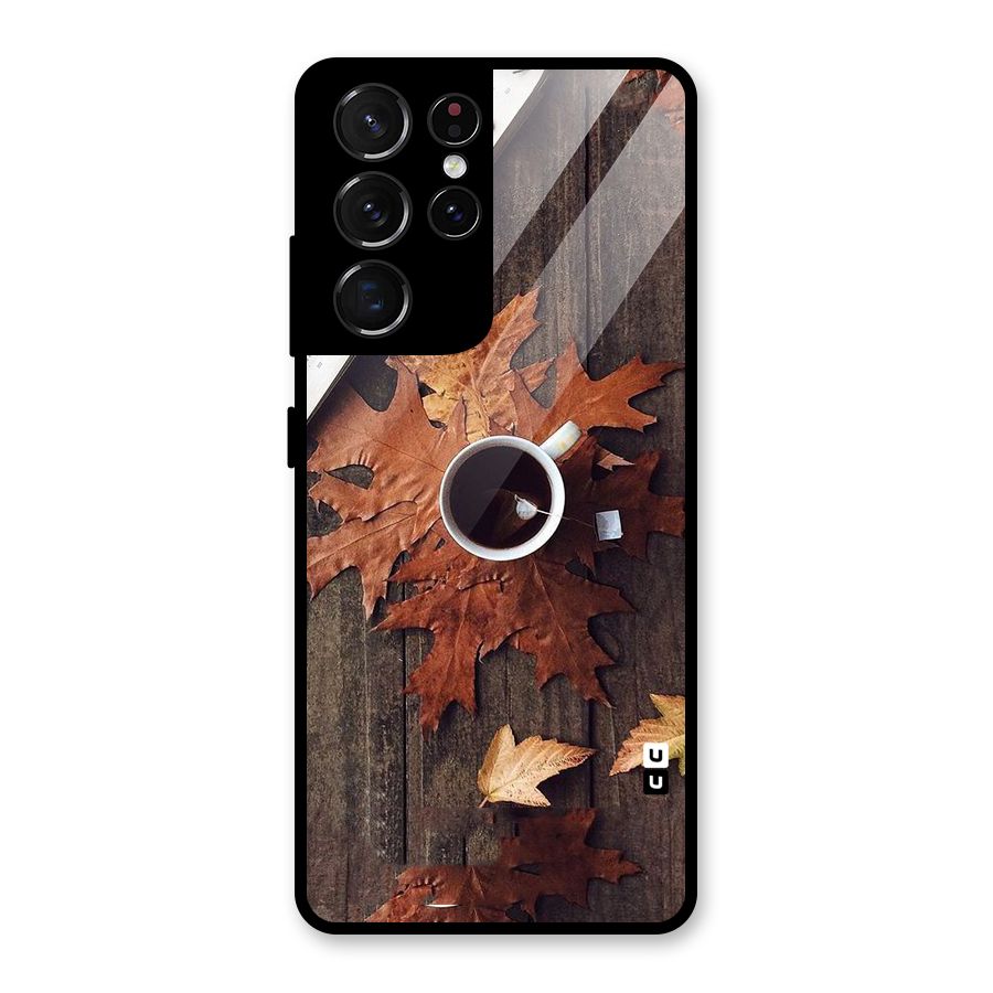 Fall Leaf Coffee Glass Back Case for Galaxy S21 Ultra 5G
