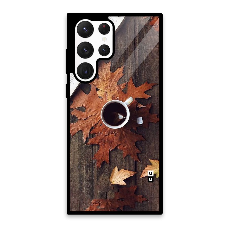 Fall Leaf Coffee Glass Back Case for Galaxy S22 Ultra 5G