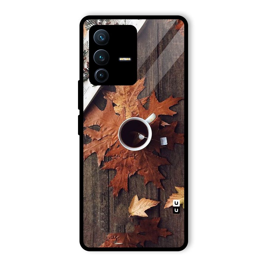 Fall Leaf Coffee Glass Back Case for Vivo V23 Pro