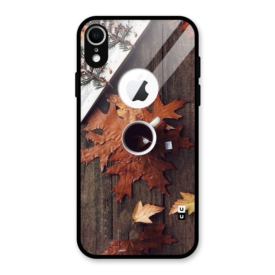 Fall Leaf Coffee Glass Back Case for iPhone XR Logo Cut