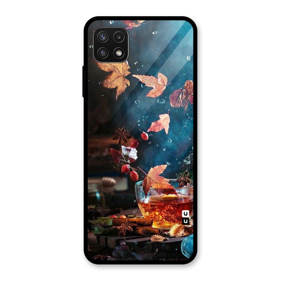 Falling Leaves Tea Glass Back Case for Galaxy A22 5G