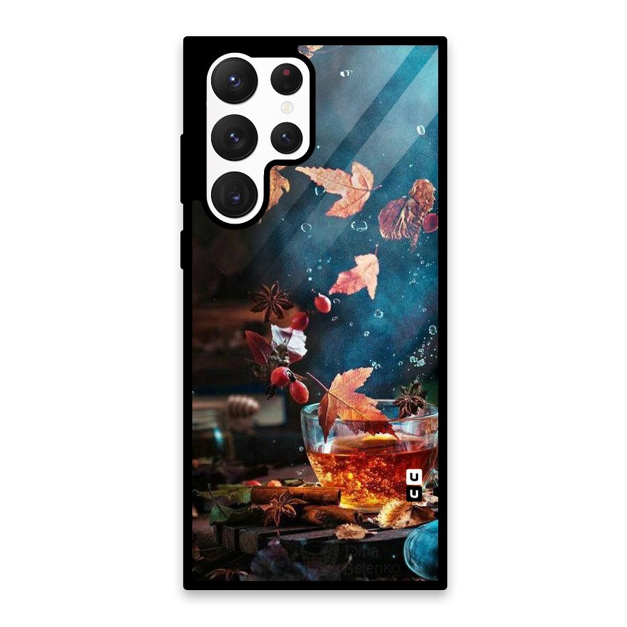 Falling Leaves Tea Glass Back Case for Galaxy S22 Ultra 5G