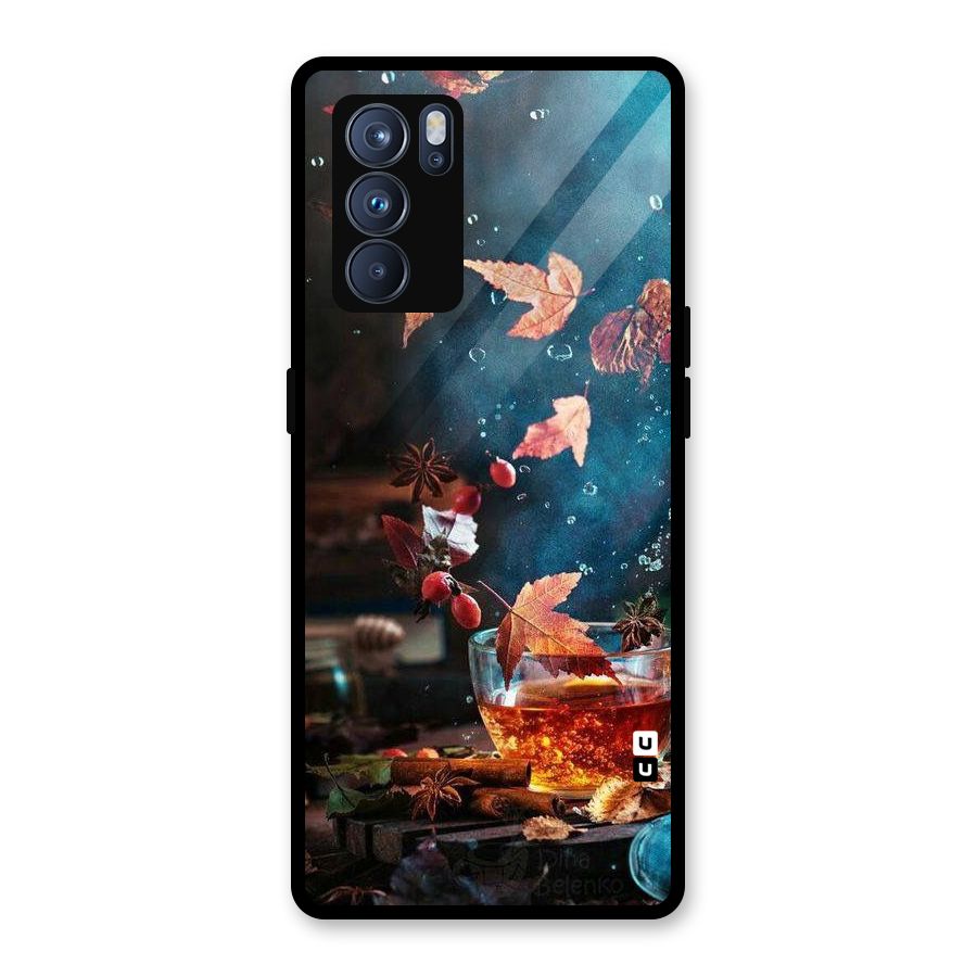 Falling Leaves Tea Glass Back Case for Oppo Reno6 Pro 5G