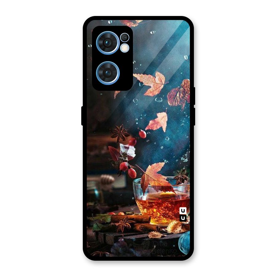 Falling Leaves Tea Glass Back Case for Oppo Reno7 5G