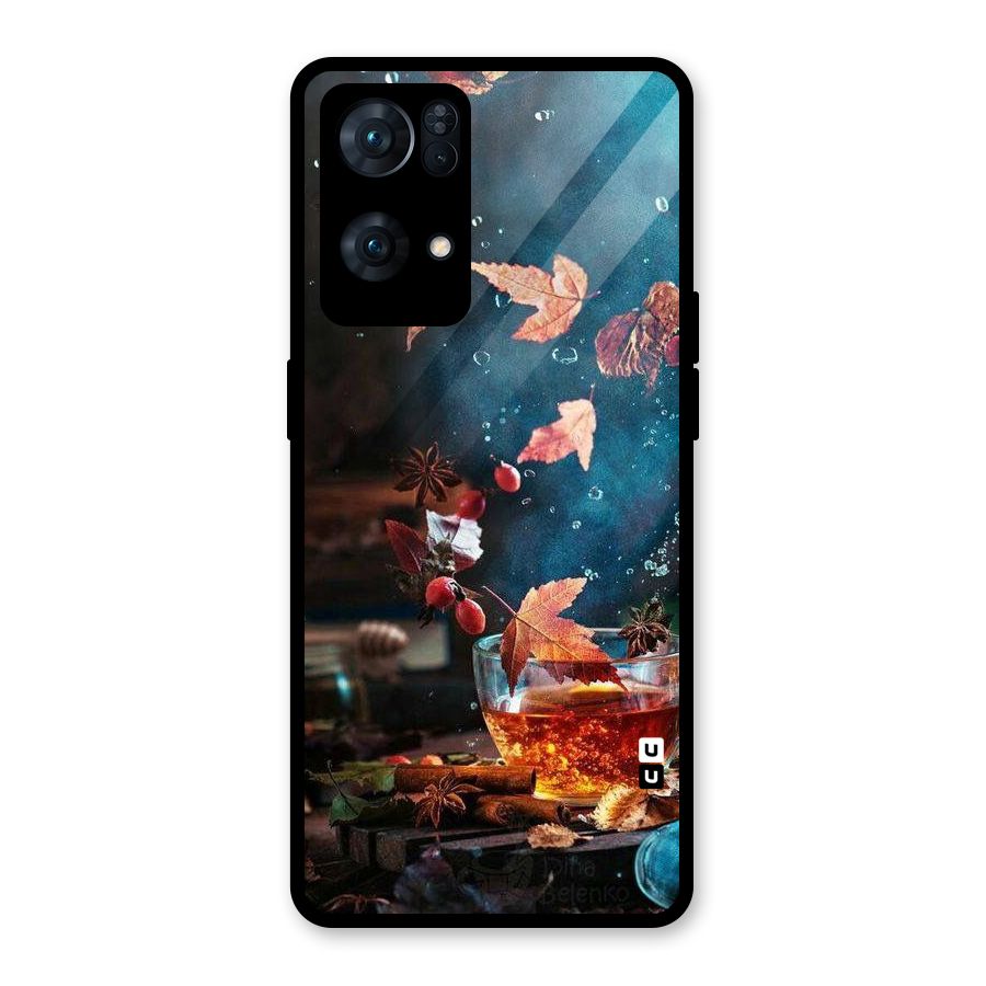 Falling Leaves Tea Glass Back Case for Oppo Reno7 Pro 5G