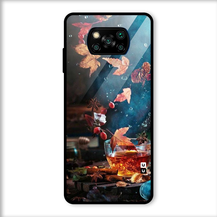 Falling Leaves Tea Glass Back Case for Poco X3