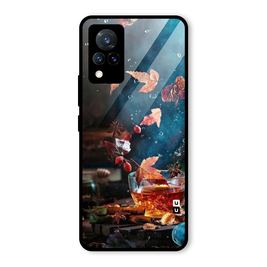 Falling Leaves Tea Glass Back Case for Vivo V21 5G