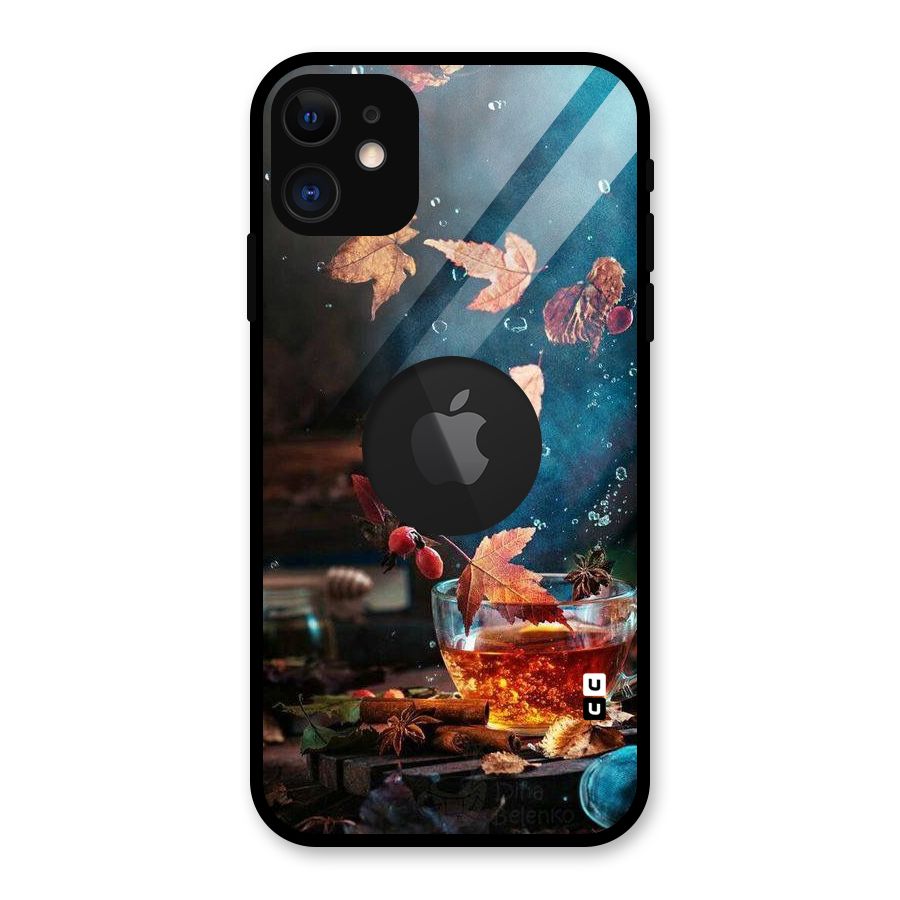 Falling Leaves Tea Glass Back Case for iPhone 11 Logo Cut