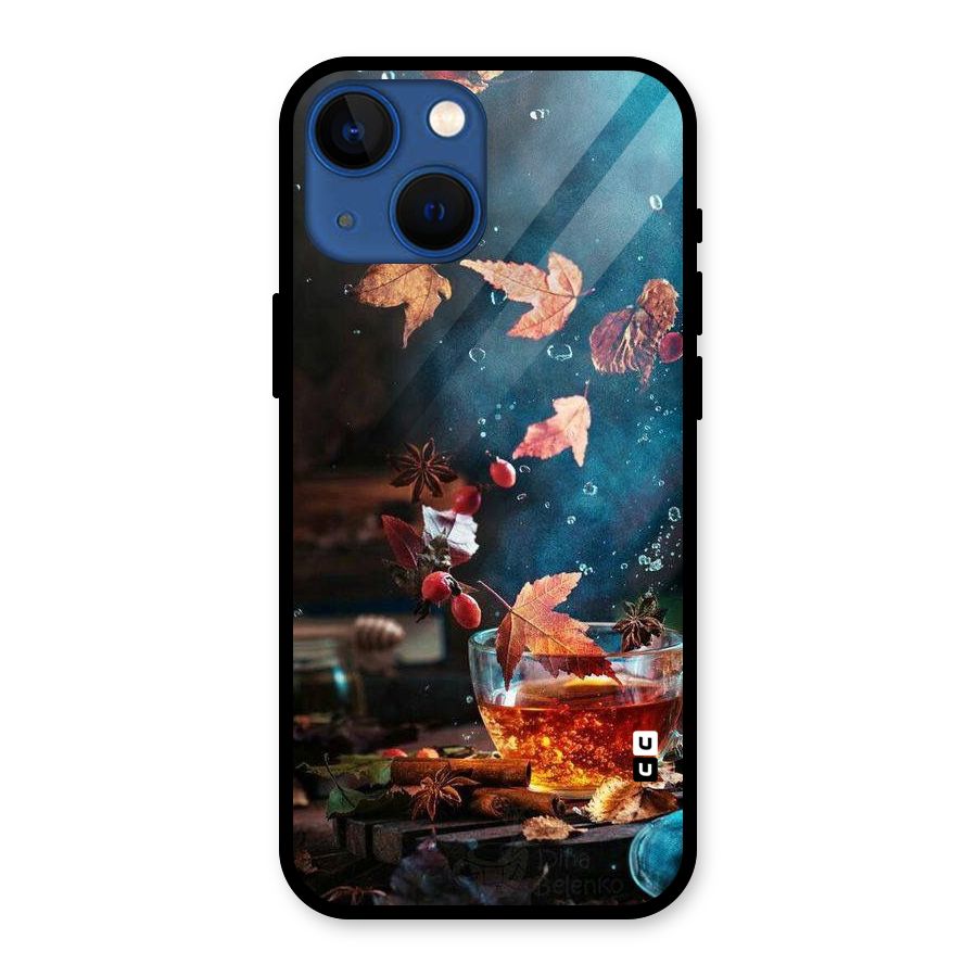 Falling Leaves Tea Glass Back Case for iPhone 13 Mini