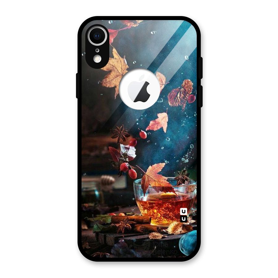 Falling Leaves Tea Glass Back Case for iPhone XR Logo Cut