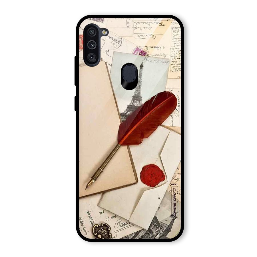 Feather Beauty Glass Back Case for Galaxy M11