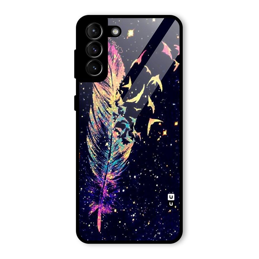 Feather Bird Fly Glass Back Case for Galaxy S21 Plus