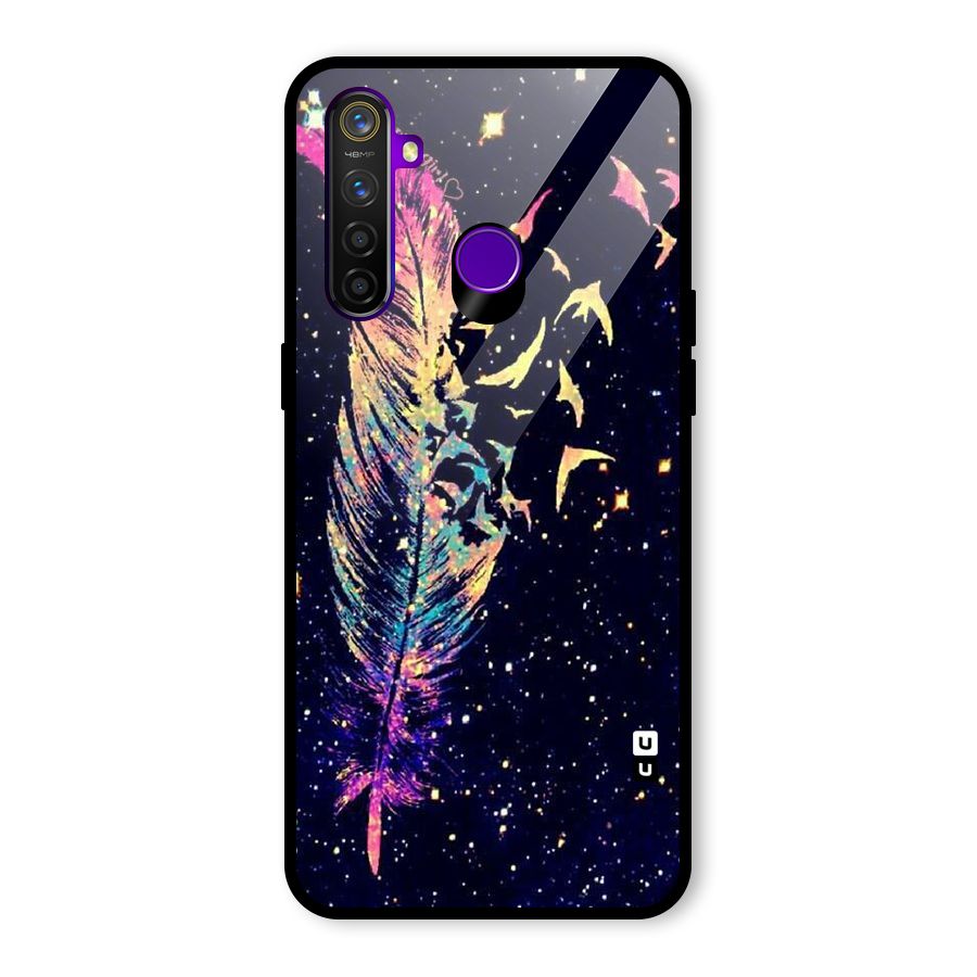 Feather Bird Fly Glass Back Case for Realme 5 Pro