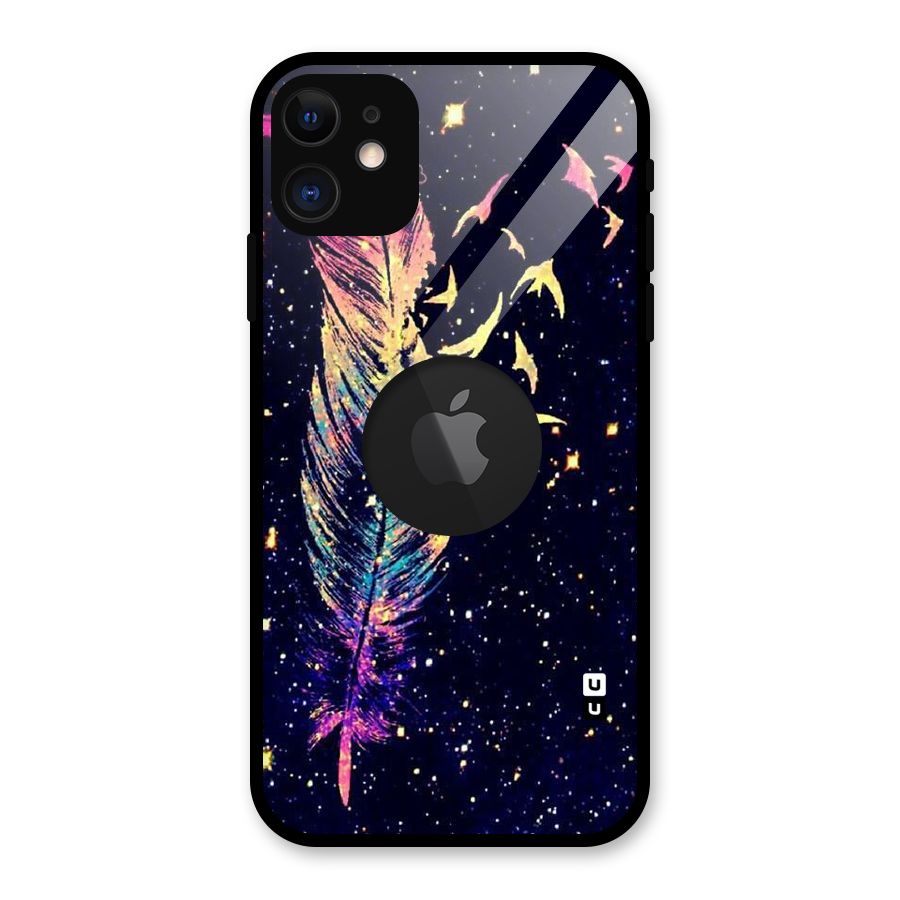 Feather Bird Fly Glass Back Case for iPhone 11 Logo Cut