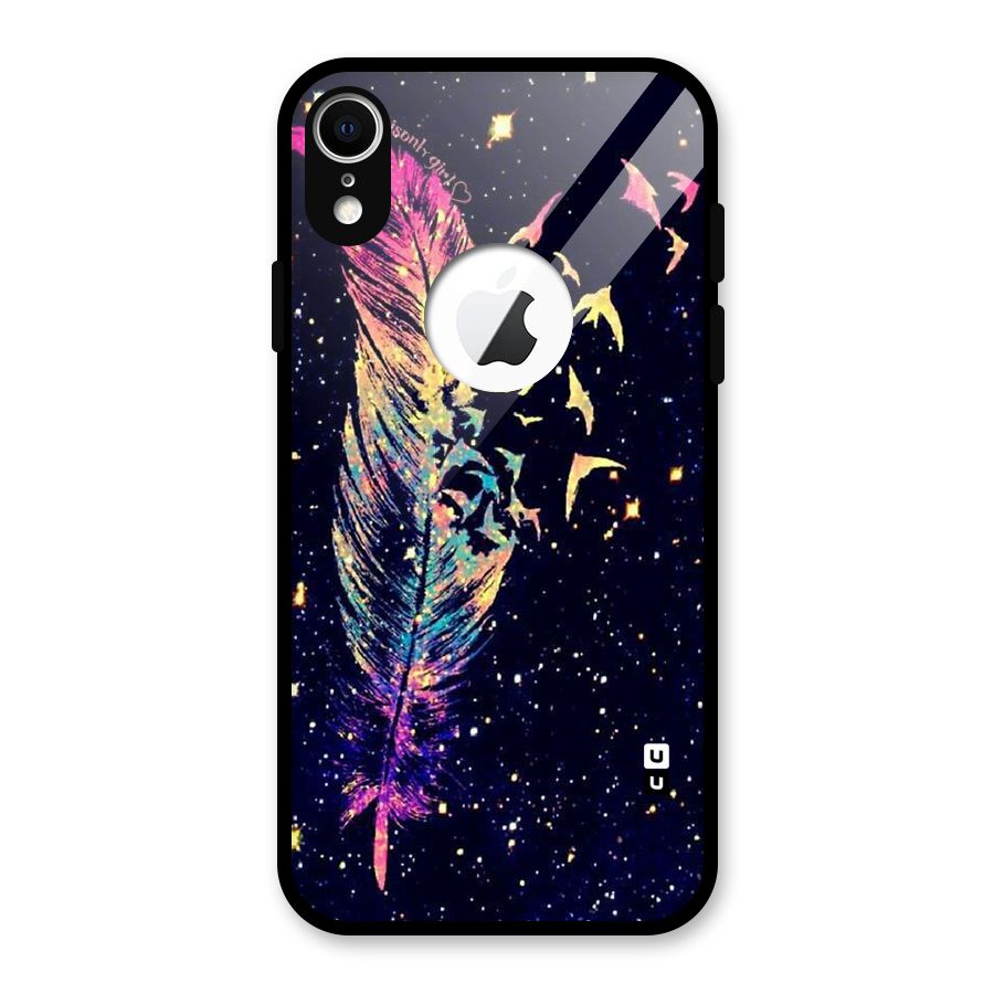 Feather Bird Fly Glass Back Case for iPhone XR Logo Cut