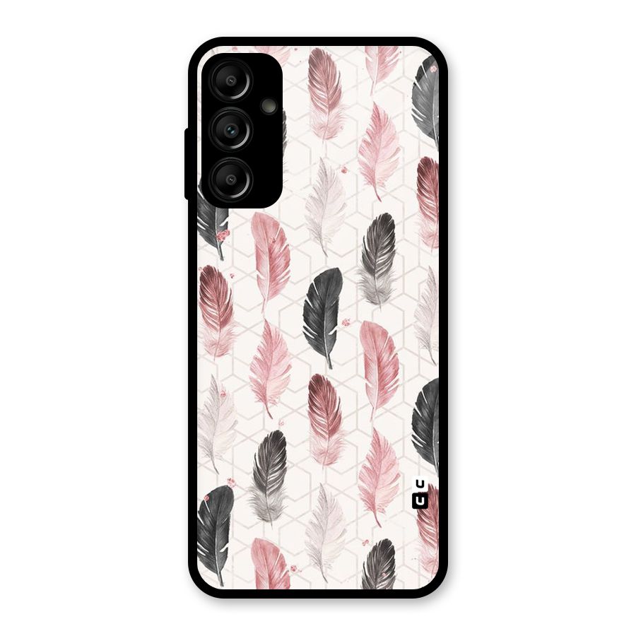 Feather Line Pattern Glass Back Case for Galaxy A14 5G