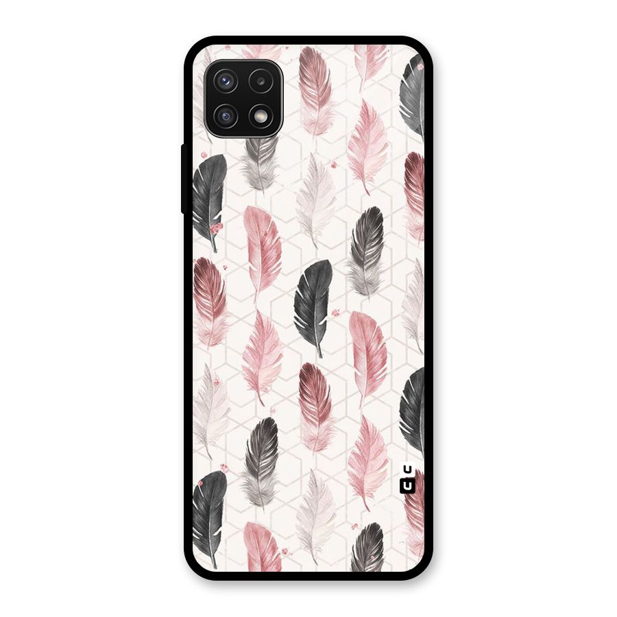 Feather Line Pattern Glass Back Case for Galaxy A22 5G