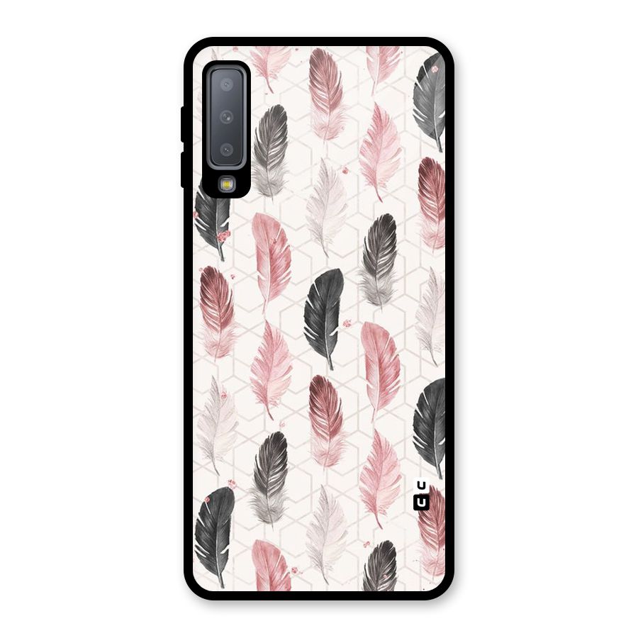 Feather Line Pattern Glass Back Case for Galaxy A7 (2018)
