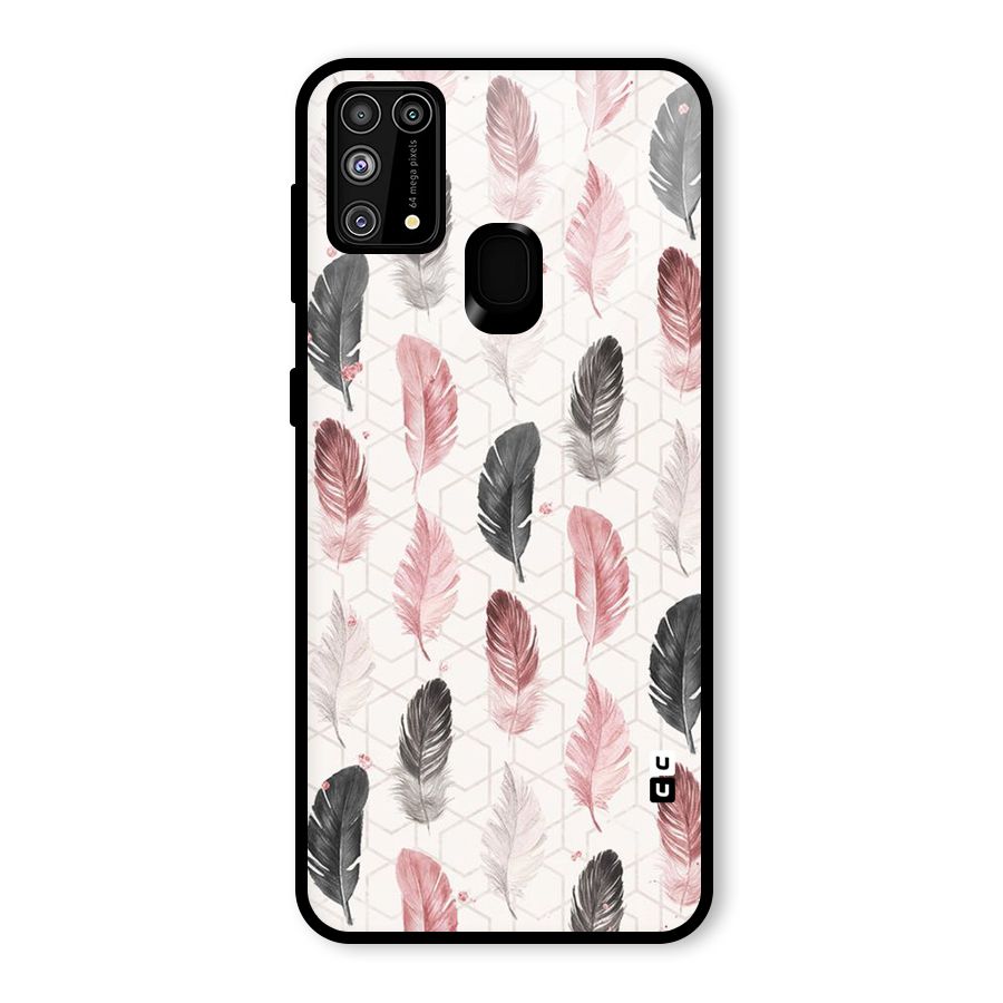 Feather Line Pattern Glass Back Case for Galaxy F41