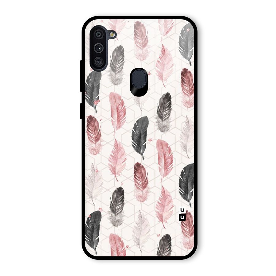 Feather Line Pattern Glass Back Case for Galaxy M11