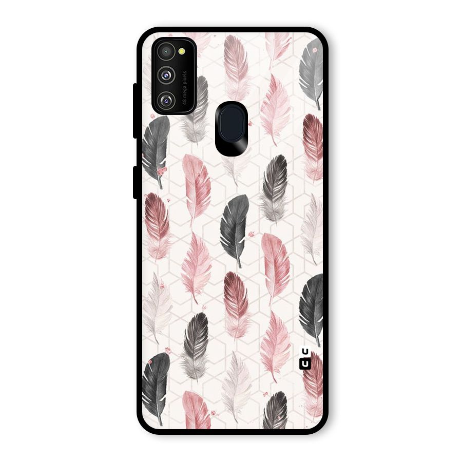 Feather Line Pattern Glass Back Case for Galaxy M30s