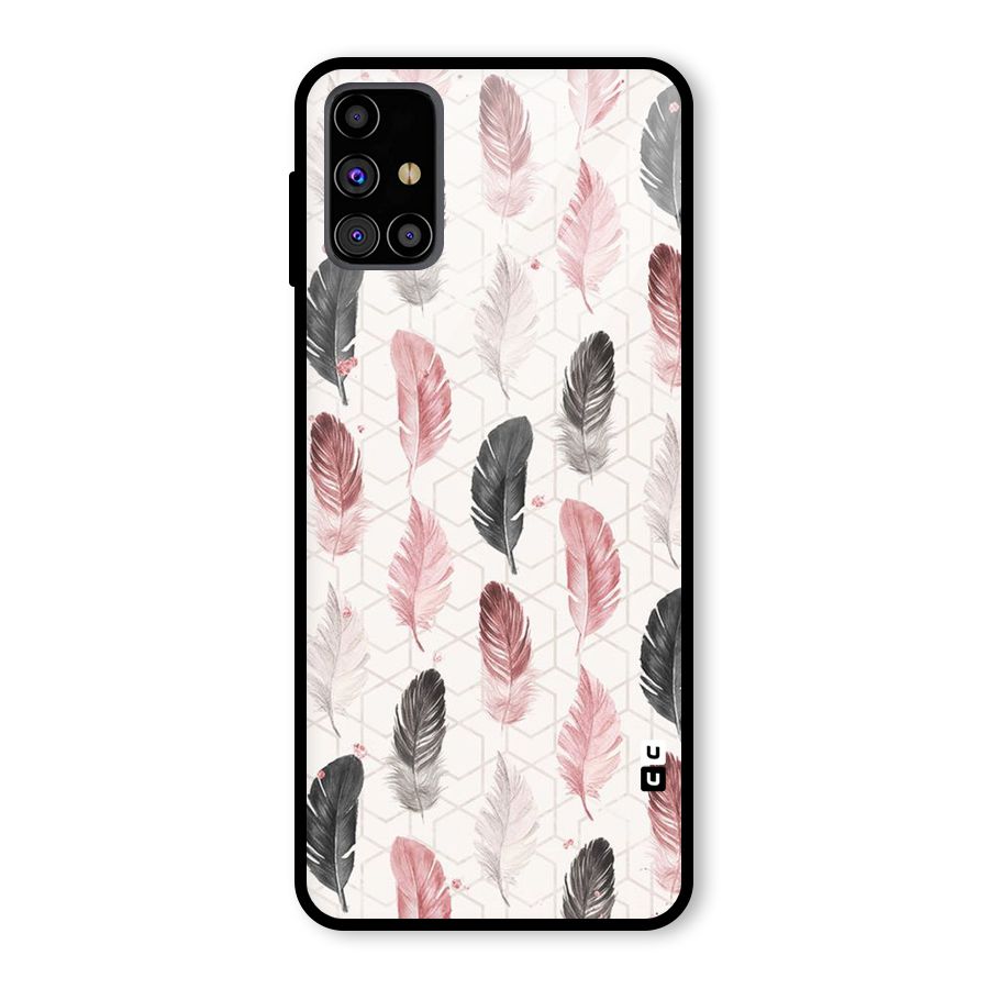 Feather Line Pattern Glass Back Case for Galaxy M31s