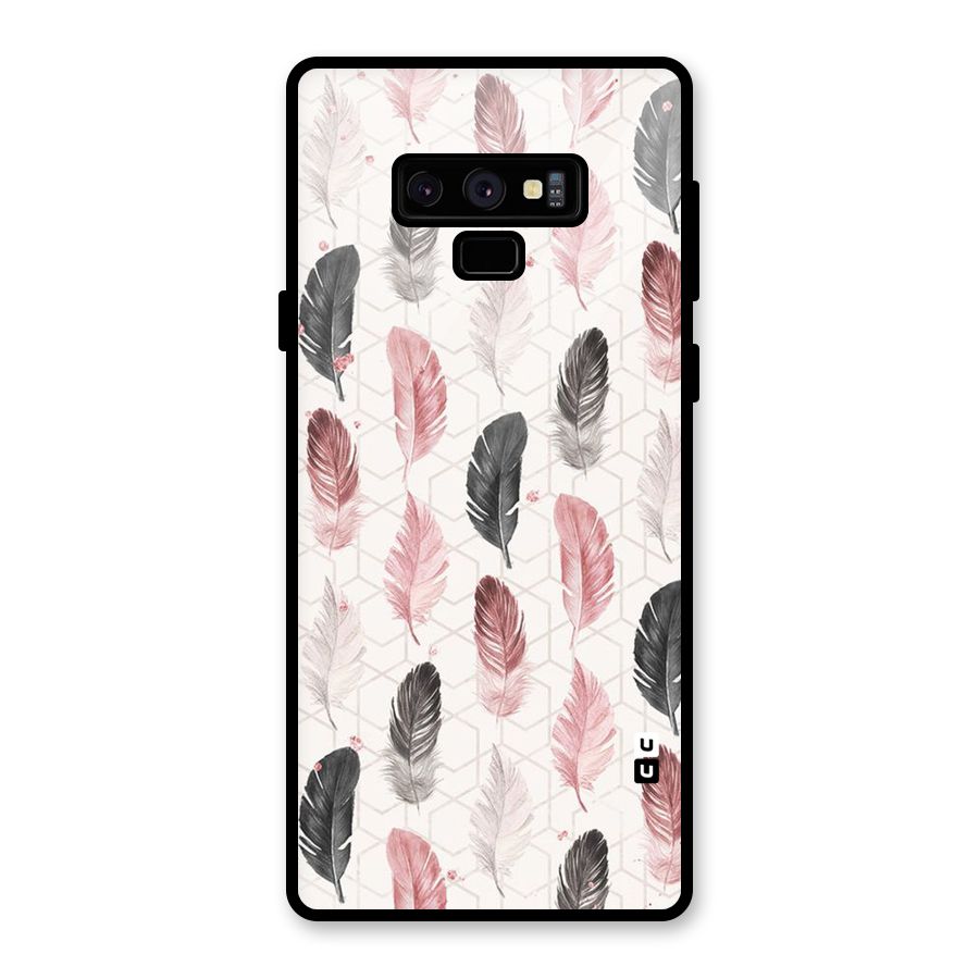 Feather Line Pattern Glass Back Case for Galaxy Note 9