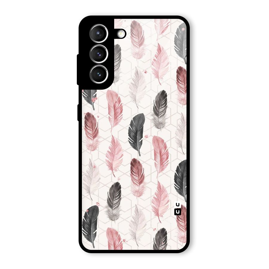 Feather Line Pattern Glass Back Case for Galaxy S21 5G